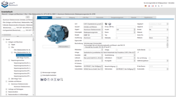 Objektdatenblatt eines Drehstrommotors mit Dokumentation