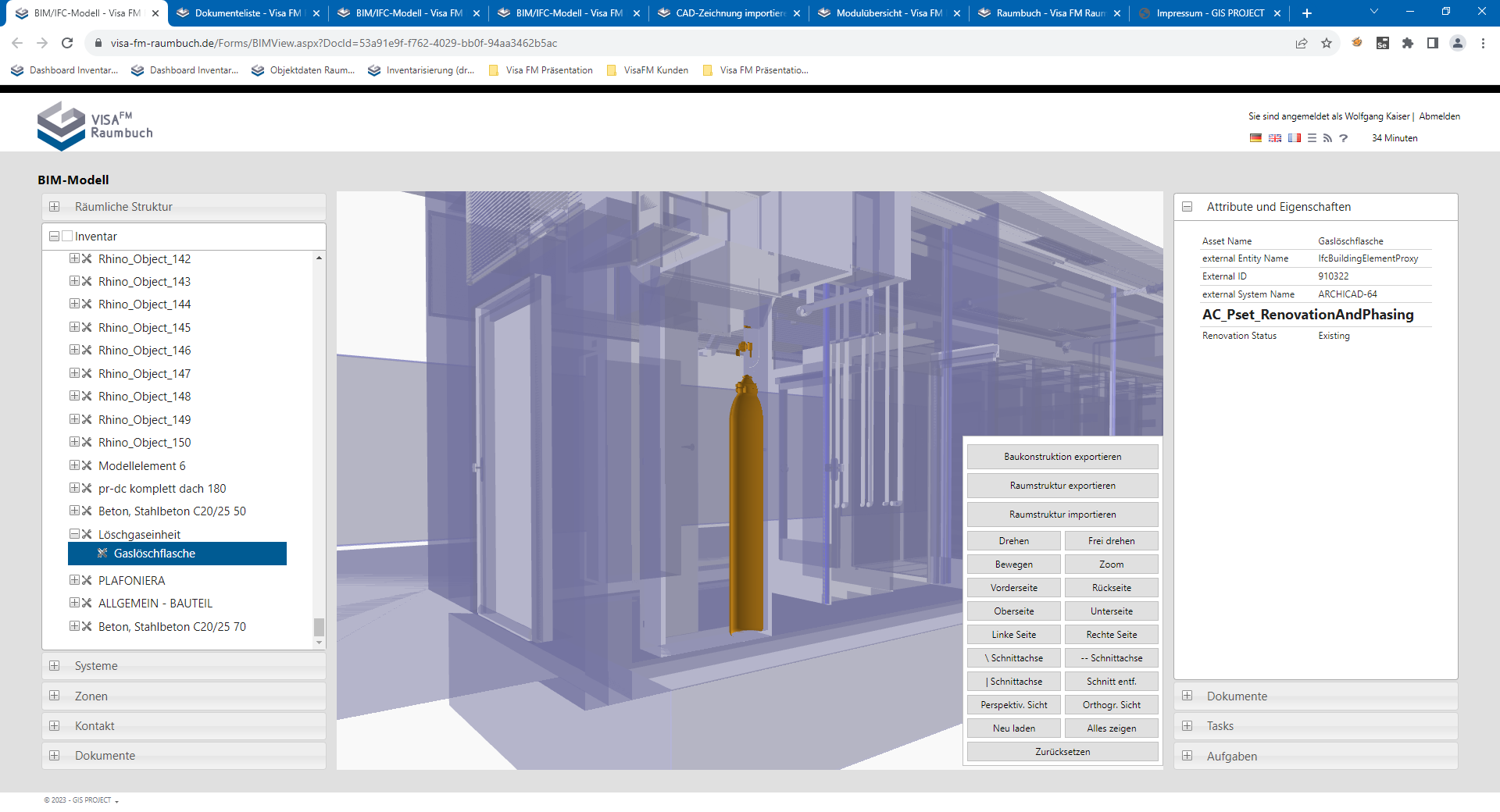 Räume, Raumstruktur und die Ausstattung von Räumen mit Inventar können aus dem BIM-Modell importiert werden